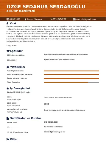Acil Tıp Teknisyeni CV Örnekleri cv indir